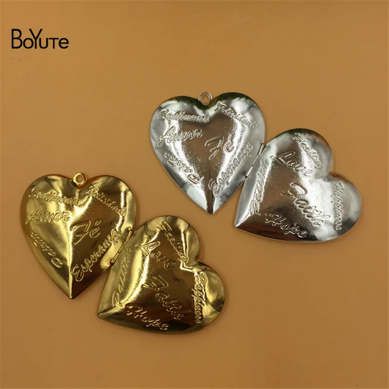 BoYuTe 4Pcs Big 40MM Metal Brass Floating Heart Locket Pendant Vintage Open Photo Locket Pendant (5)