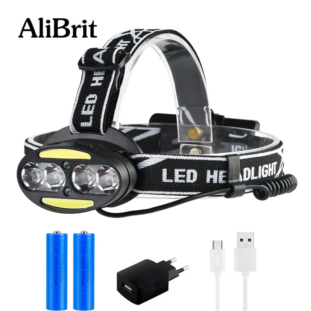 

D50 AliBrit Headlight head lamp 4* T6 +2*COB+2*Red LED HeadLamp Flashlight Torch Lanterna head light for camping search