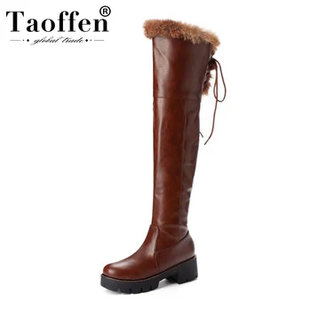 

Taoffen Women Winter Plush Fur Over The Knee Boots Round Toe Platform Zipper Long Boots Office Ladies Shoes Woman Size 33-43