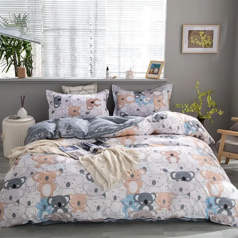 Koala Print Cartoon Bed Cover Set Kid Boy Girl Duvet Cover Adult Child