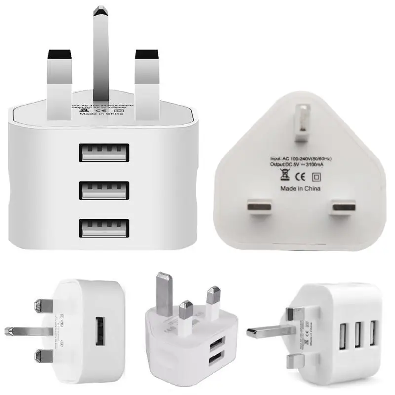 

UK Plug 3 Pin Wall Charger Adapter With 1/2/3 USB Ports Charging For iPhone Samsung Xiaomi Charging Charger 110V-220V