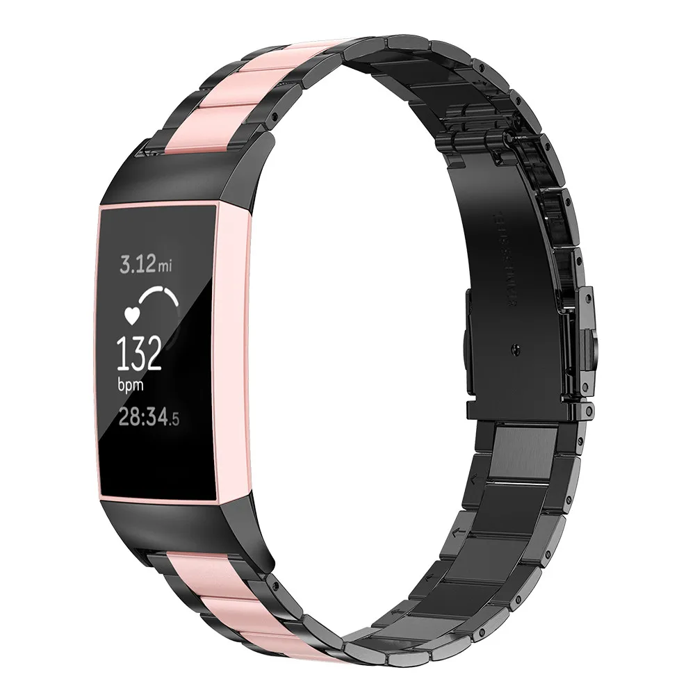 

Metal Fitbit Charge 3 Band Strap For Fitbit Charge 3 Smart Wristband Replacement Secure Buckle Solid Metal Belt