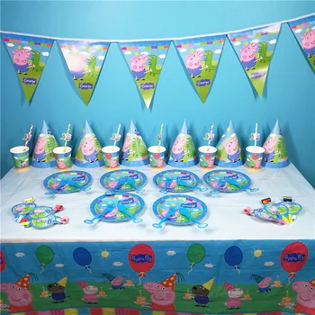 

Peppa Pig Happy Birthday Party Decoration Supplies Anime Figure Party Disposable Tableware Kids Toys for Children Birthday Gifts
