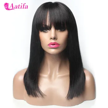 

Short Bob Human Hair Wigs With Bangs Brazilian Straight Bob Lace Front Wigs Pre Plucked For Black Women Wigs Mechanism Hair Wigs