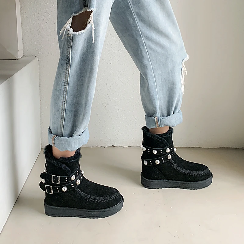 Botas Mujer; женские ботинки; зимняя обувь с жемчугом; chaussures femme; плюшевые женские ботильоны; женская обувь без застежки с бахромой; scarpe donna; с пряжкой