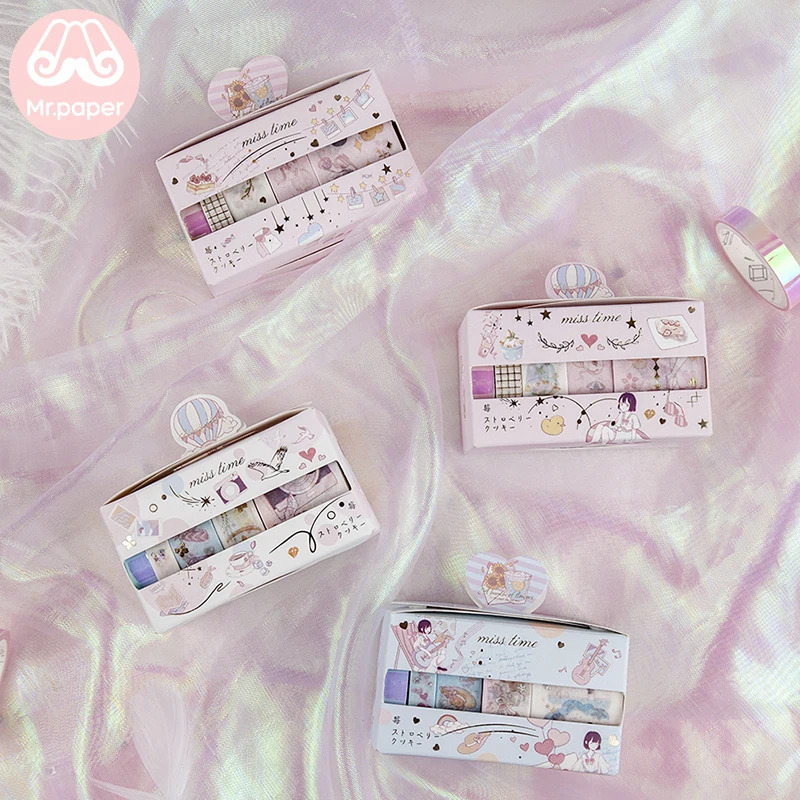 

Mr Paper 5pcs/box 4 Designs Gold Stamp Pink Strawberry Bullet Journaling Washi Tape Scrapbook Deco Masking Tapes Child Gifts