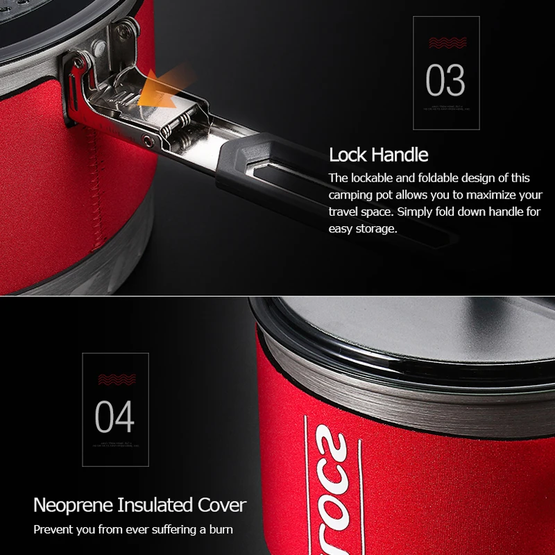 Alocs CW-S10 CWS1 Outdoor Heat Exchange Camping Cooking Pot Cookware Folding Handle For Hiking Backpacking Picnic 4