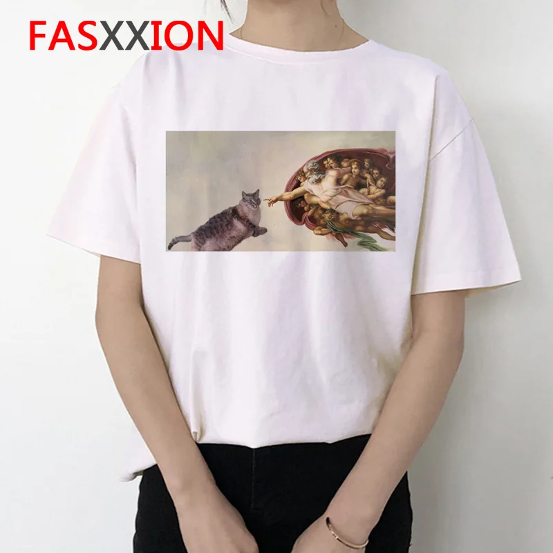 Женская забавная Повседневная футболка с изображением кошки harajuku 90 s, Женская Повседневная футболка с коротким рукавом с принтом микелангела - Цвет: 5324
