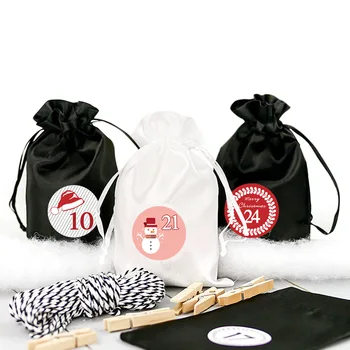 

Christmas Drawstring Gifts Satin Bag Set DIY Countdown Calendar Hanging Storage Present Package Reusable Cookie Candy Bag KSH12