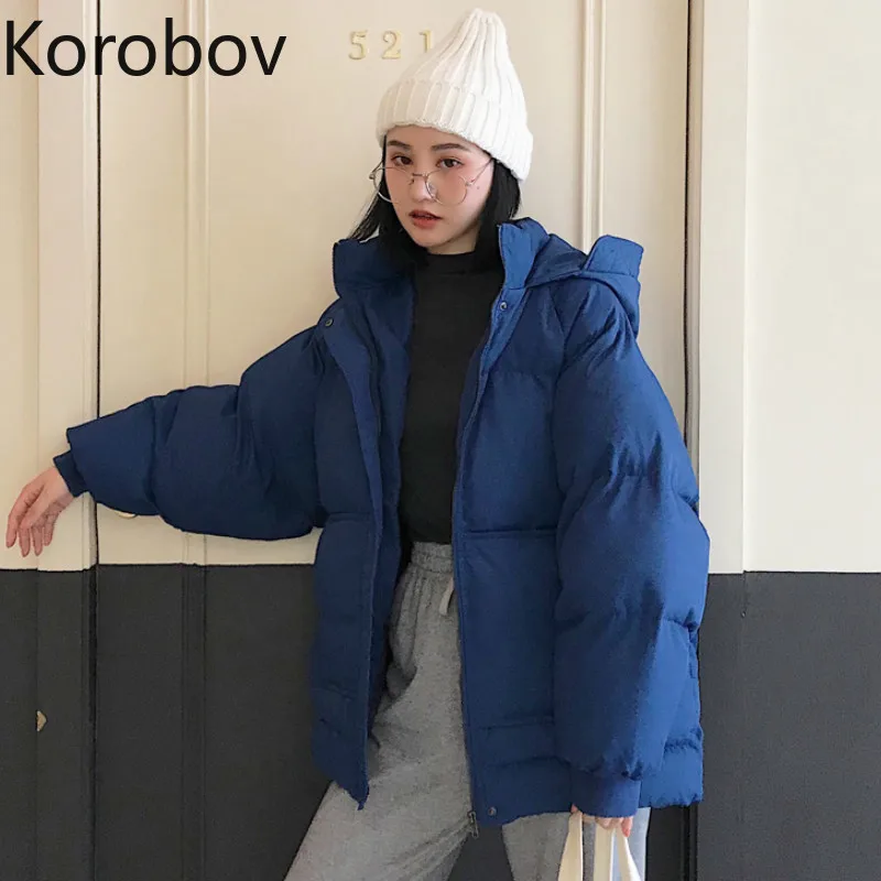 Korobov Harajuku хлопковое пальто с длинным рукавом большие размеры на молнии BF зимние