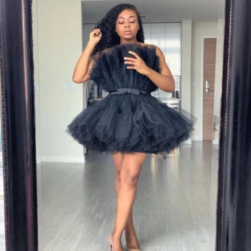 

Black Short Prom Gowns Formal Dresses Lush Puffy Tulle Above Knee Cocktail Party Dress Occasion Gown robe de soiree Abendkleider