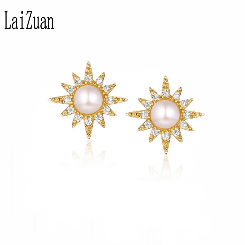 LaiZuan Настоящее 18 К желтое золото настоящий пресноводный жемчуг &amp SI/H натуральная