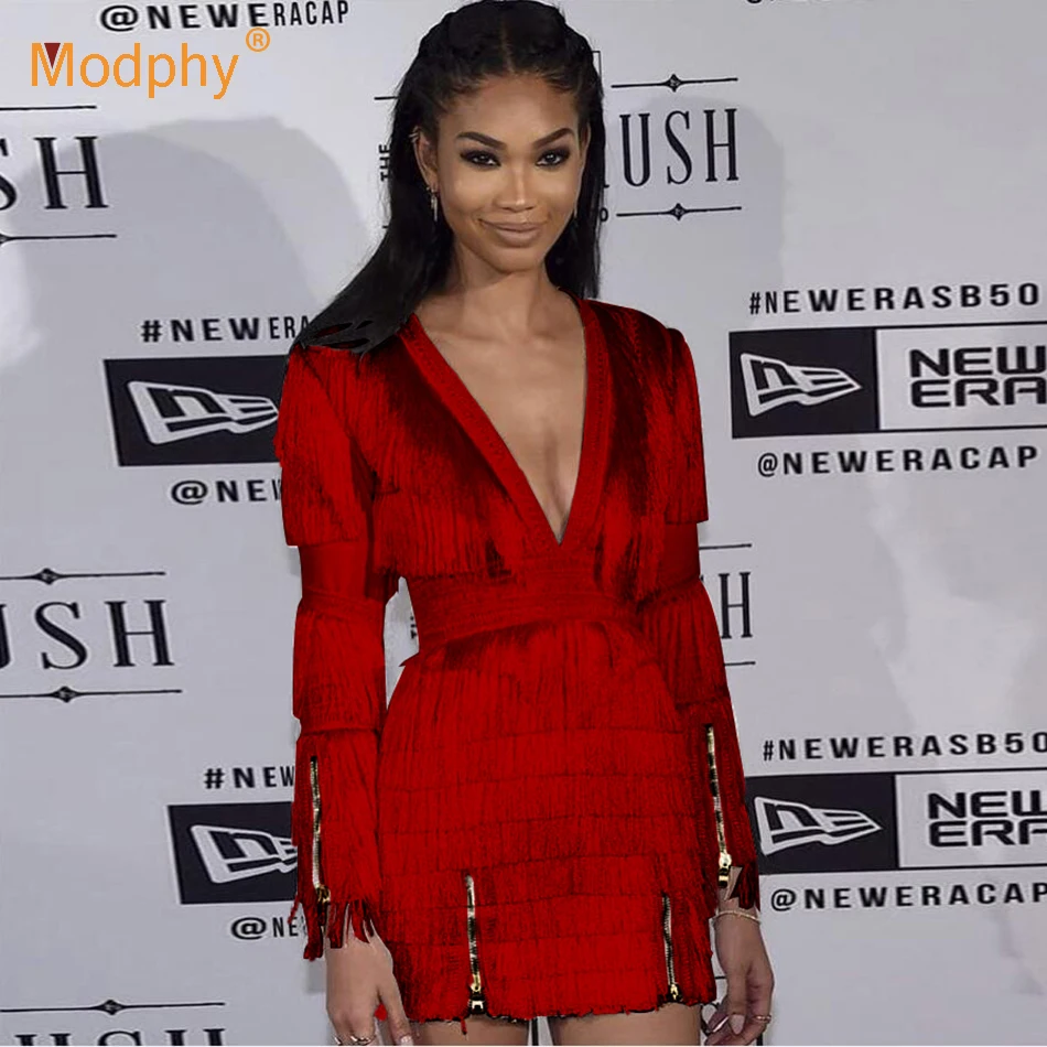 Tassel Bodycon Mini Dress Sexy Club 