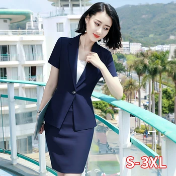 

Female Professional Skirt Suits Women Summer Short Sleeve New Hotel Workwear Fashion Office Lady Wear Office Suit Set Women