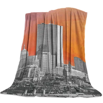 

Yellow Orange Sky Gray Background Building City Printed Flannel Blanket Soft Throw Blanket Machine Washable Blankets for Beds