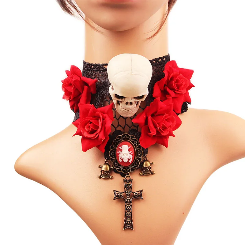 Хэллоуин террор вампир труп призрак невесты женский костюм Косплей День Череп Скелет мертвый сахар Вечеринка нарядное платье - Цвет: Necklace Accessory