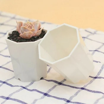 

White Thick Resin Flower Pot Succulents Imitating Ceramic Simple And Versatile Small Flower Pot Strong And Durable Octagonal Pot