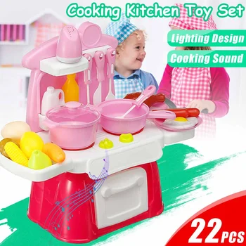 

Kitchen Toys lmitated Chef Light Music Pretend Cooking Food Play Dinnerware Set Safe Cute Children Girl Toy Gift Fun Girls Game