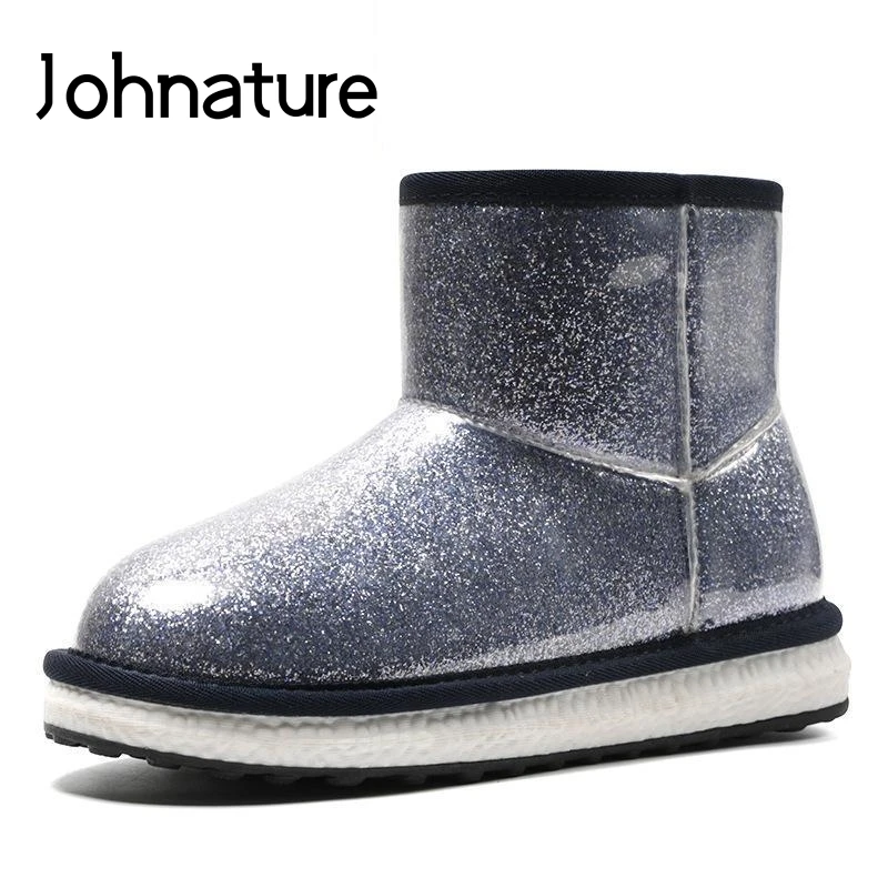 Johnature для отдыха без застежек и шнуровки, ботильоны для женщин Зимние ботинки на платформе, на плоской подошве, круглый носок универсальные блестящие зимние сапоги