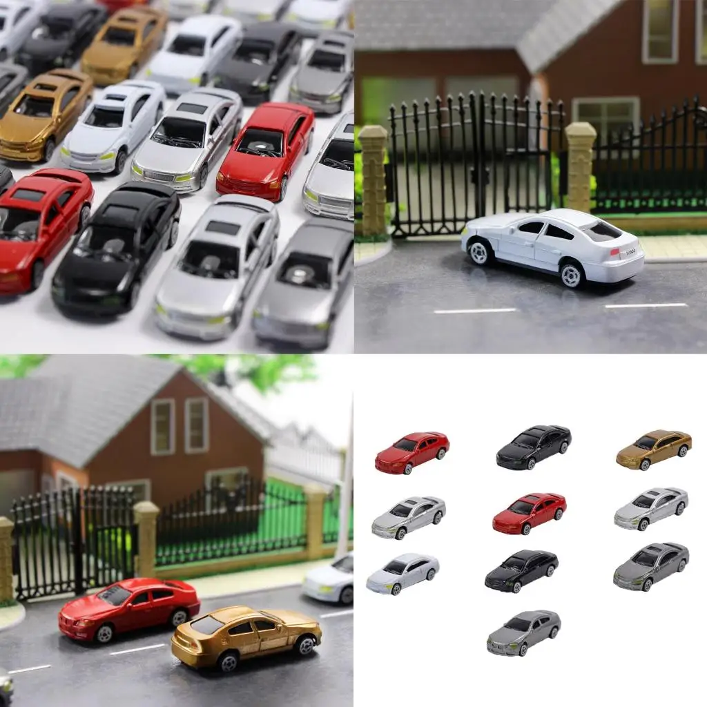 10 Pack 1/87 Mini Model Car Plastic Vehicle Train Layout Scenery