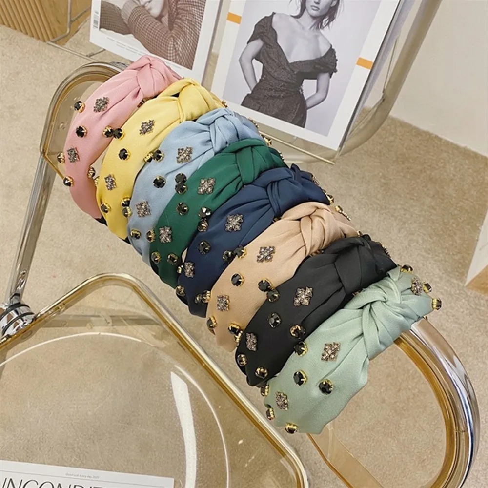 

Fashion Hair Accessories Women Fabric Knotted Diamond Headbands Washing Face Bundles Broad-brimmed Headband Wild Girl Hair Band