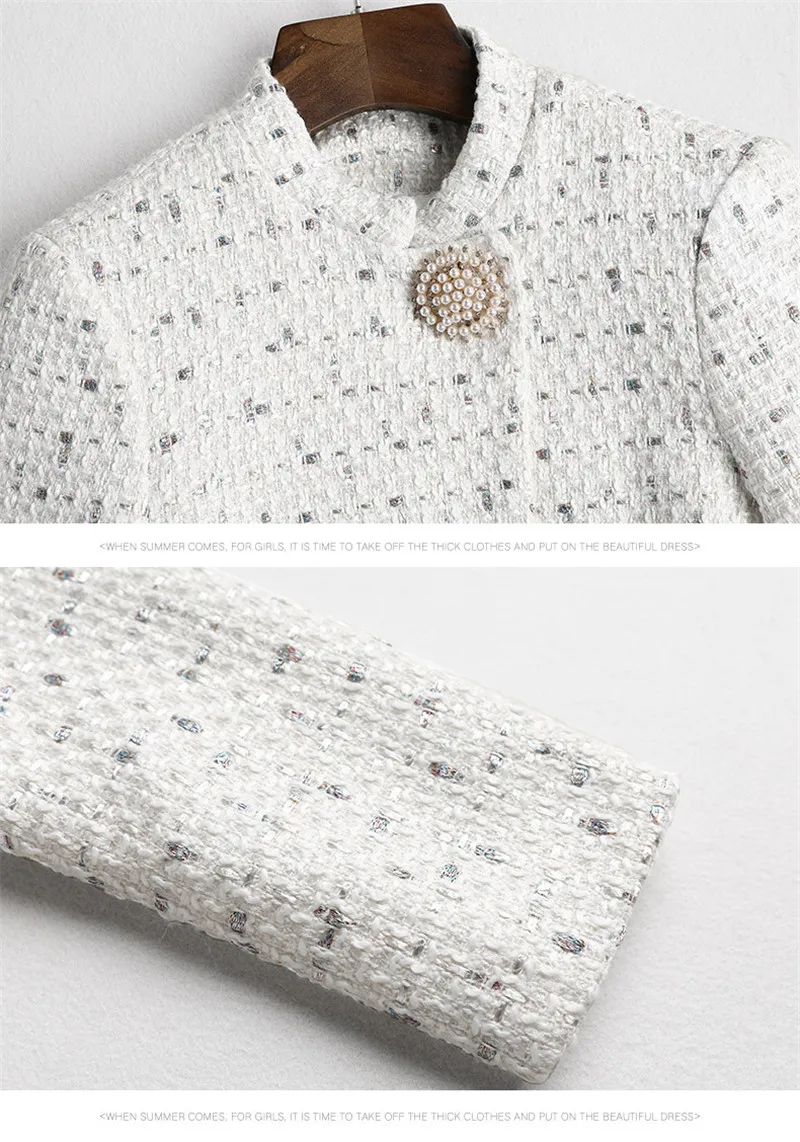 High Quality Runway Fashion Fall Winter Dress Woman Clothes New Elegant Short Tweed Woolen Jacket+Tank Dress 2piece Sets