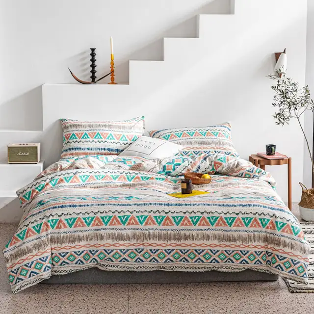 Bohemia 100 Cotton Queen King Twin Size Bedding Set Zigzag Print