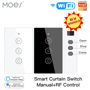 

US WiFi RF433 Smart Touch Curtain Roller Blinds Motor Switch Tuya Smart Life App Remote Control Work with Alexa Google Home