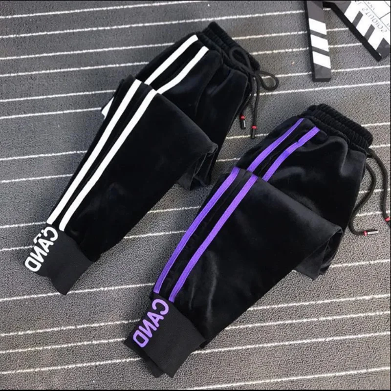 

2019 Winter New Fashion Girl Pants Children Soild Stripe Pants Child Plus Velvet Increase Down Thickening Outside Clothes