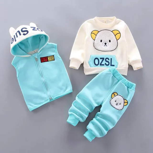 Baby Boys And Girls Clothing Set Tricken Fleece Children Hooded Outerwear Tops Pants  4