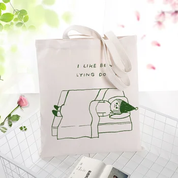 

Tote Bag Canvas Handbag Shopping Bag Text DIY Daily Use simple illustration Custom Print Logo Eco Reusable Recycle