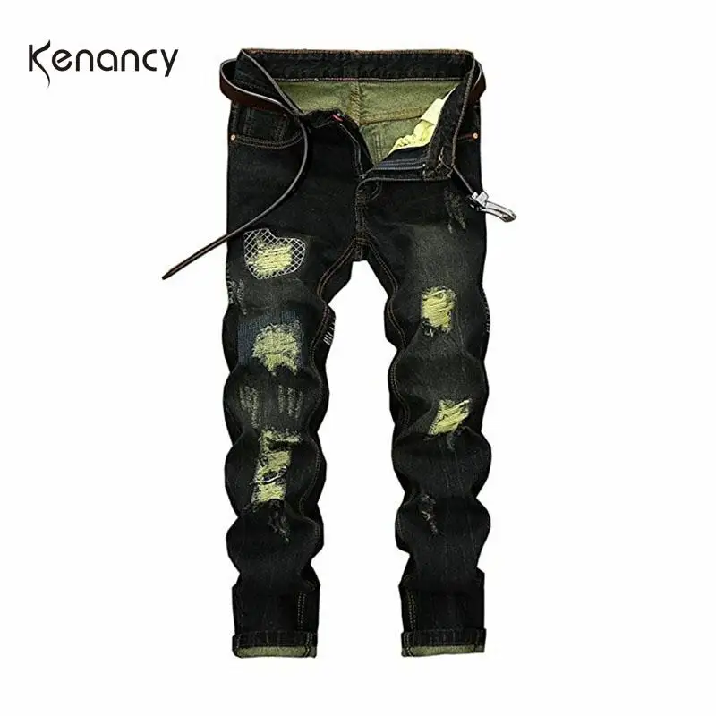 Hemiks Слим Фит Мужская рваные зауженные брюки джинсы Holess плиссированные Pantalones Hombre 5 карманами поясом повседневные джинсы Homme
