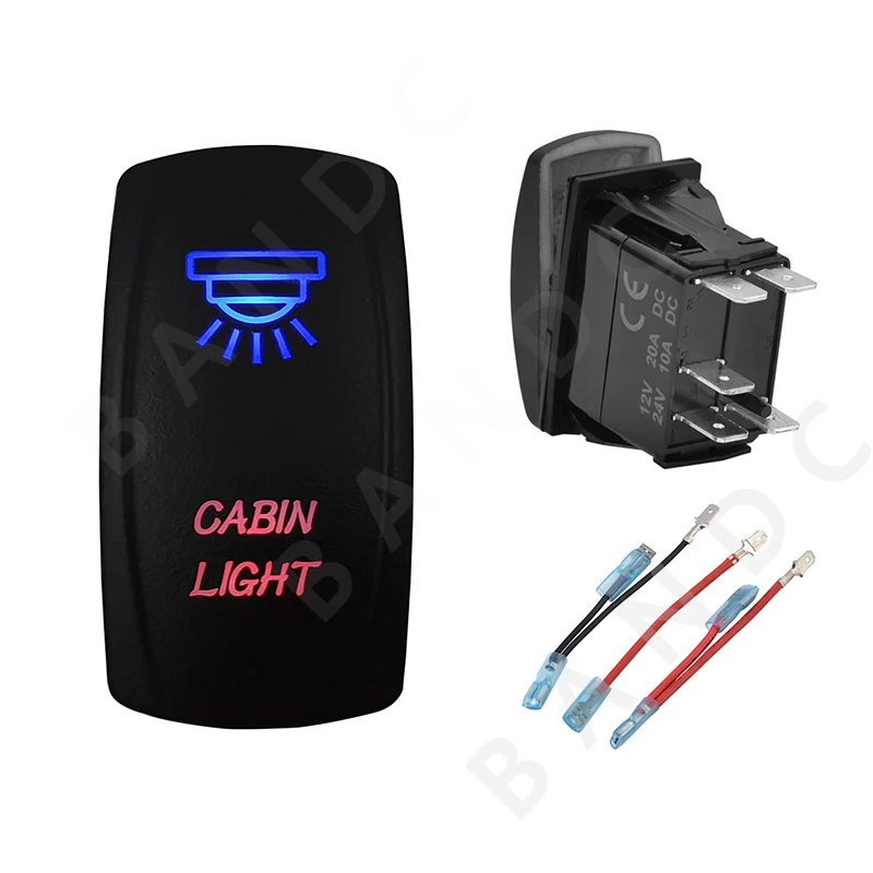 Car Boat Marine CABIN LIGHT Rocker Switch 5P SPST Laser Blue&Red Leds