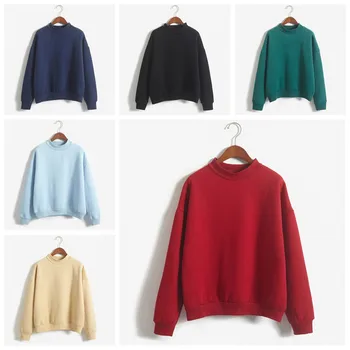 

Solid Color Sweatshirt Women Casual Fashion Winter Autumn Ladies Pullover Fleece Streetwear Simple Tops