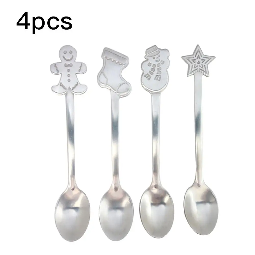 

4 Pieces Of Christmas Style Teaspoon Christmas Tableware Decorations Accessories Stainless Steel Coffee Dessert Spoon