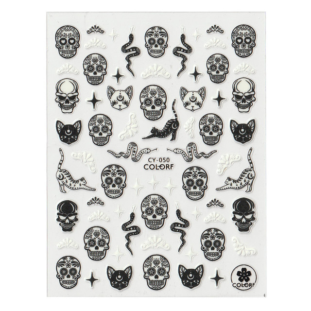 Sheets Halloween Nail  Sticker Luminous In The Dark Pumpkin Spider Bat Ghost Designs Self-Adhesive Nails Art Decals#NK144