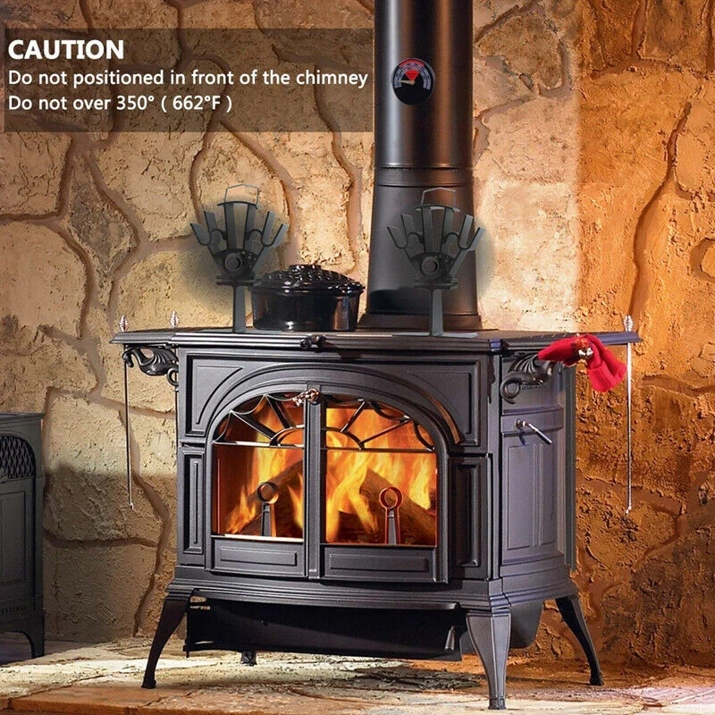 

5-Blades Heat Powered Fireplace Woods Stove Quiet Fan Temperature Gauge For Heaters Heating Cooling And Vents