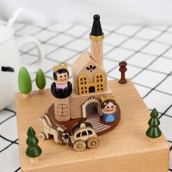 

Advanced Creative Wooden Craft Music Box-Prince and Princess Castle-Birthday X5XE
