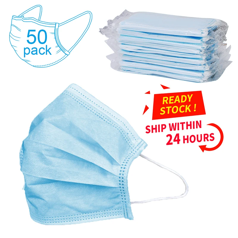 

IN STOCK Profession anti virus Mask Pre sale 50Pcs One time mask PM2.5 Anti Fog Dust-proof Non-woven Melt Blown Three-layer Mask