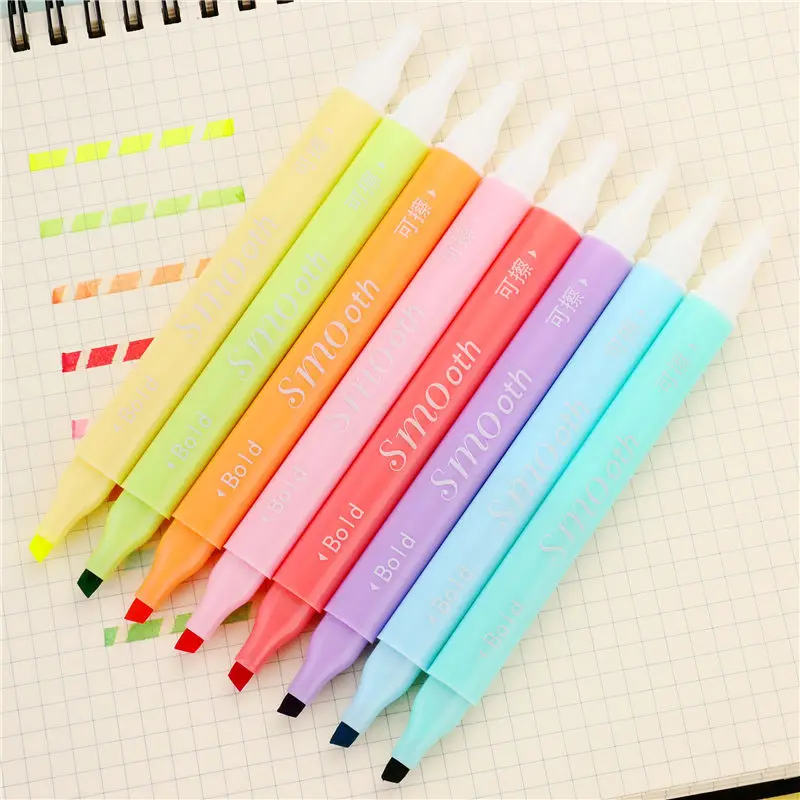 

8 Colors Double Head Erasable Highlighter Pens Markers Highlighters Fluorecent Painting Pen Art School Office Supplies 04446