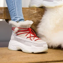 new winter sheep fur one snow boots women's thick bottom increased warm thick waterproof short skid boots sneakers women