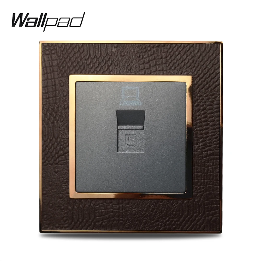 

Wallpad L1 Data Wall Socket Computer RJ45 Internet PC Outlet Leather Panel Gold Frame