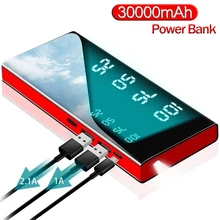 

New 30000mAh Power Bank Mirror Screen Portable Powerbank Led Flashlight LCD Digital Display Fast Charging External Battery
