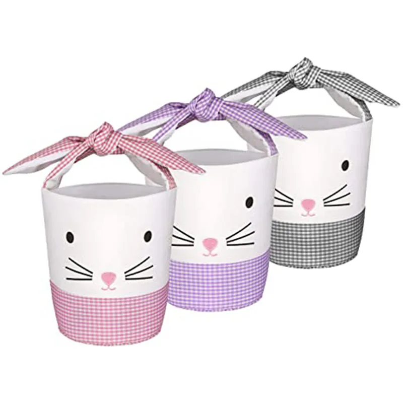Easter Bucket Canvas Easter Gift Basket With Knotted Bow Monogram Plaid