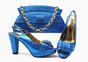

Fashion Party Set Royal Blue African Lady Sandal Shoes Matching With Purse Handbag Set GL10 Heel Height 10CM