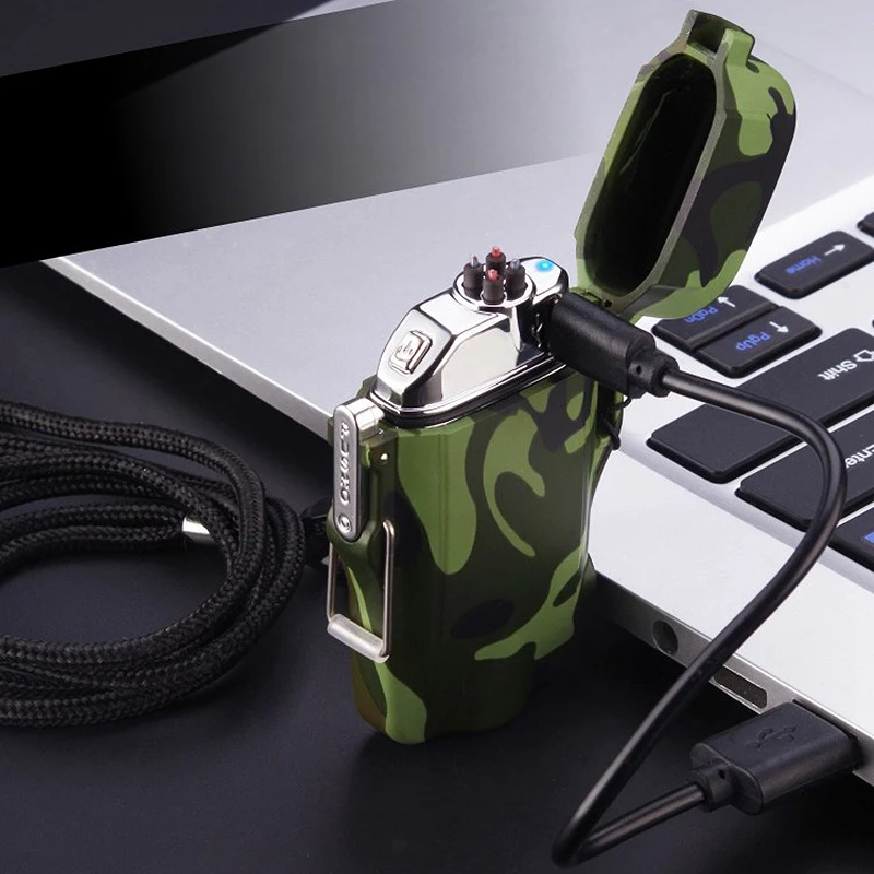 Открытый Кемпинг Туризм Водонепроницаемый ветрозащитный USB перезаряжаемая электрическая зажигалка светодиодные фонари с шнурком