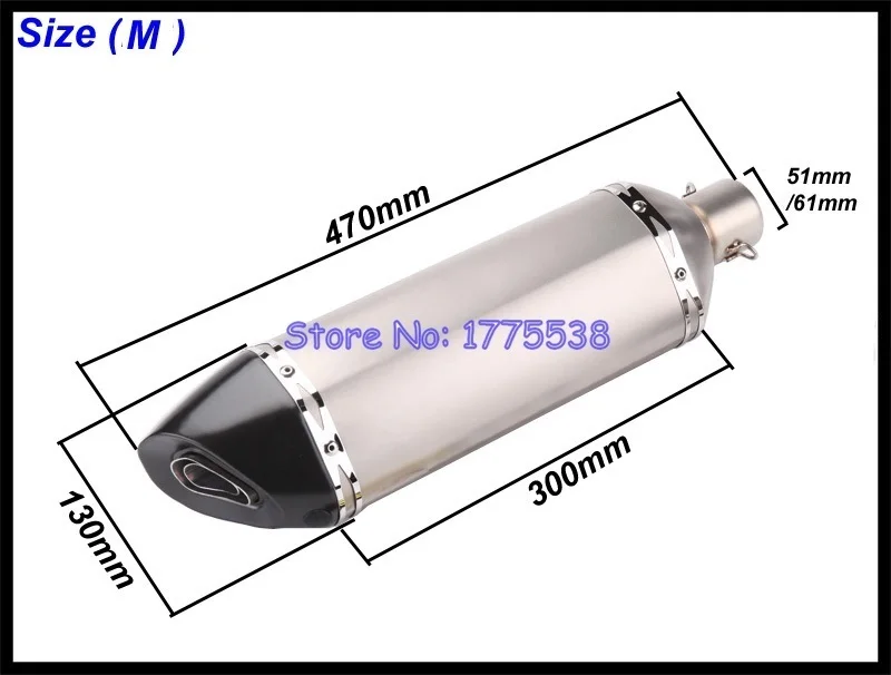 PHULEOVEO Универсальный выхлопной впуск мотоцикла 51 мм/61 мм длина 570 мм/470 мм/370 мм из нержавеющей стали выхлопной глушитель мотоцикла