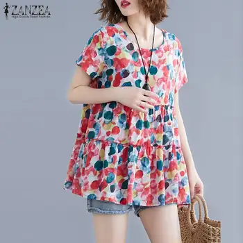 

ZANZEA Women Bohemian Tops Summer Short Sleeve Floral Printed Blouse Casual Ruffles Shirt Plus Size Blusas Femme Tunic Top Mujer