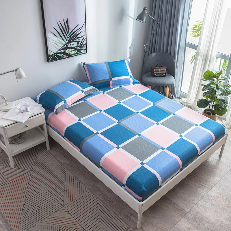 

2019 New Cotton Waterproof Bed Mattress Cover with Elastic Band Printing Stripe Flower Bed Protection Pad
