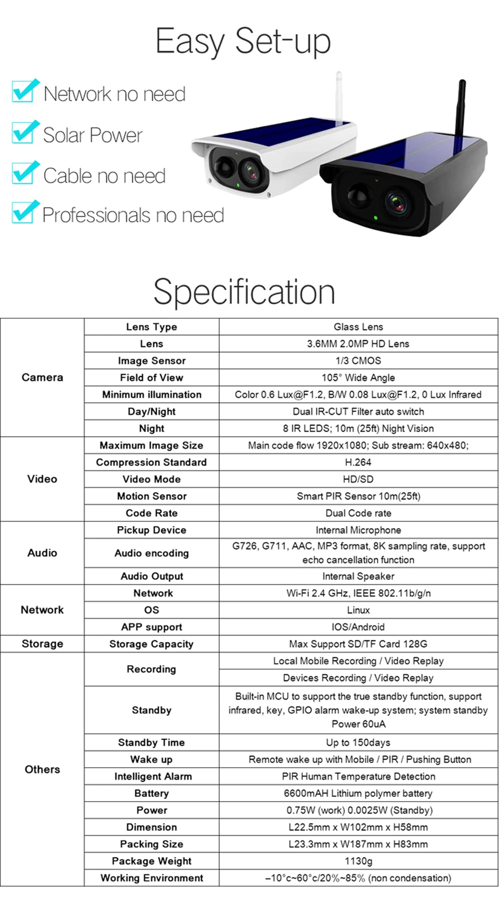 1080P ip-камера на солнечной батарейке 2MP беспроводная Wi-Fi камера видеонаблюдения Водонепроницаемая наружная камера ИК ночного видения Солнечная энергия HD камера